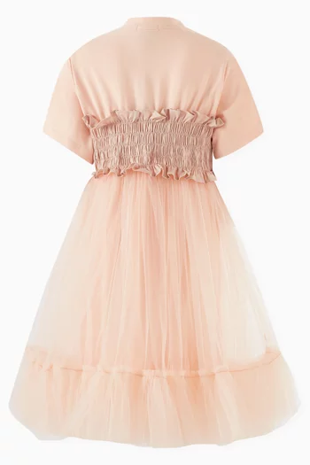 Tulle-skirt Midi Dress in Cotton Blend