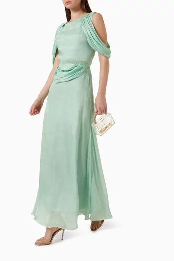 Embellished Cold-shoulder Maxi Dress