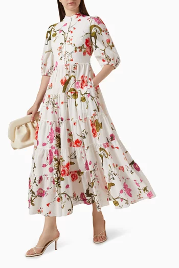 Floral-print Tiered Dress in Cotton