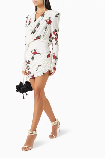 Draped Floral-print Mini Dress in Jersey