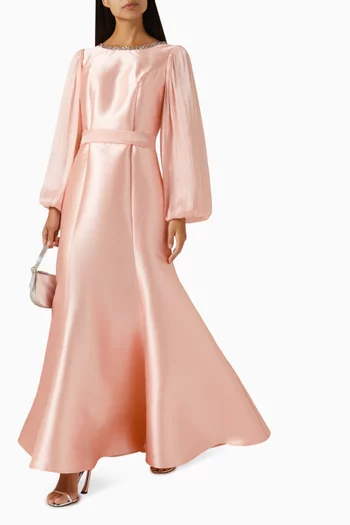 Crystal-embellished Balloon-sleeve Maxi Dress