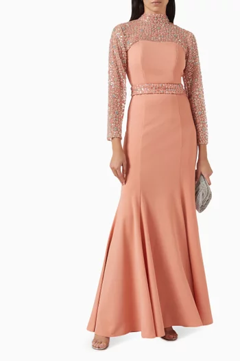Sequin-embellished Maxi Dress in Crepe