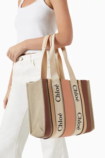 Woody Medium Tote Bag in Linen & Leather