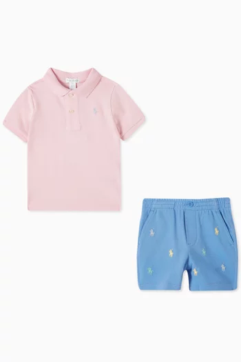 Logo Polo & Shorts Set in Cotton-pique