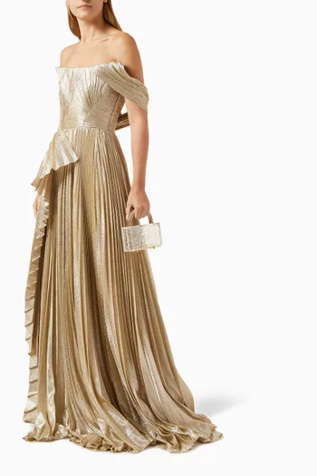 Bouch Pleated Gown in Baguette Fabric