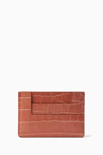Logo-detail Card Holder in Croc-embossed leather