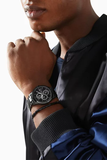 Dante Quartz Stainless Steel Watch & Agate Bracelet Set