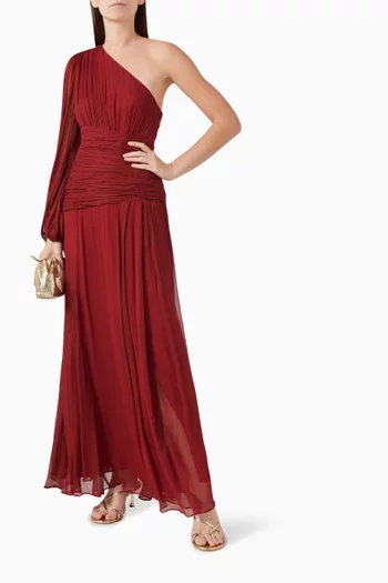 Claude One-shoulder Pleated Maxi Dress in Chiffon