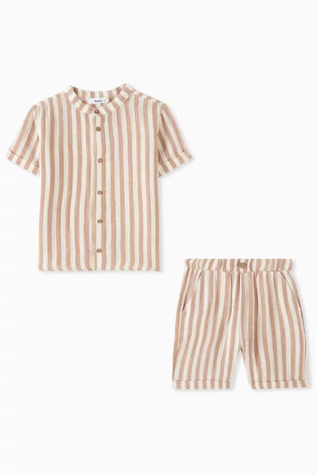 Striped Shirt & Shorts Set in Linen
