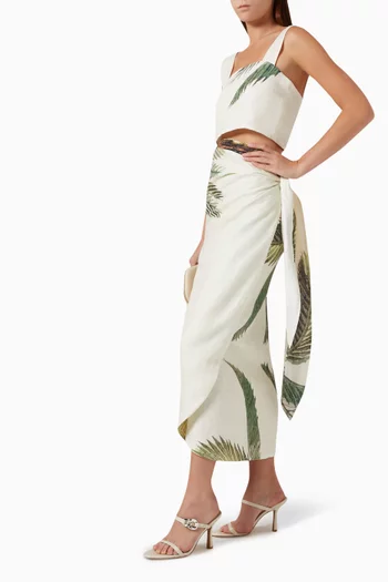 Mapara Palms Wrap Midi Skirt in Linen