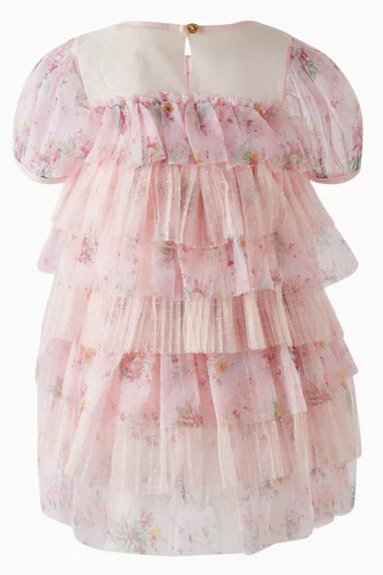 Floral-print Ruffled Dress in Tulle