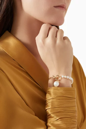 Kiku Pearl Paperclip Bracelet in 18kt Gold
