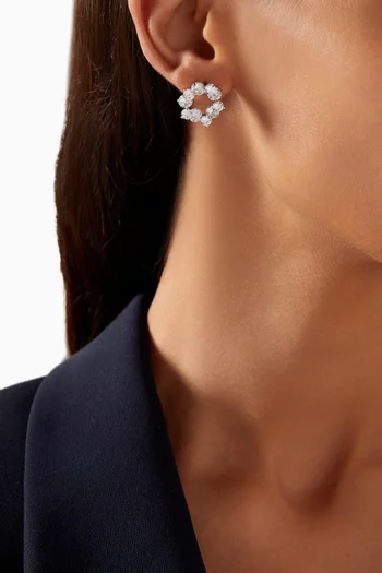 Floral Crystal Earrings in White Gold-plated Brass