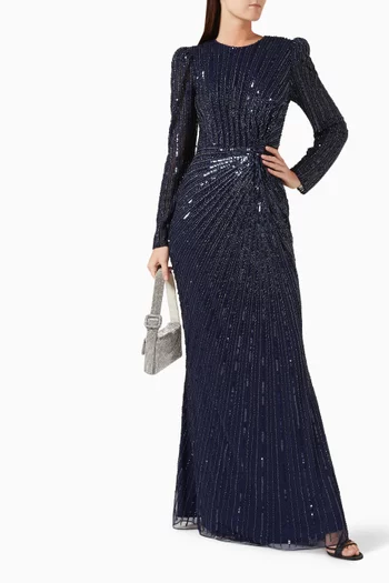 Sequin-embellished Knot Gown in Mesh