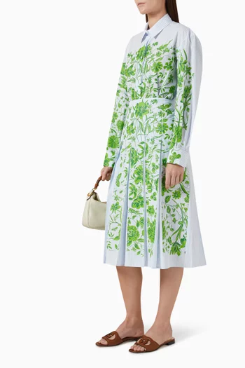 Floral-print Pinstripe Midi Skirt in Cotton