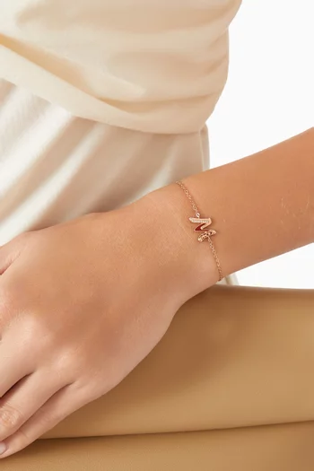 Retro Diamond & Enamel Letter 'M' Bracelet in 18kt Rose Gold
