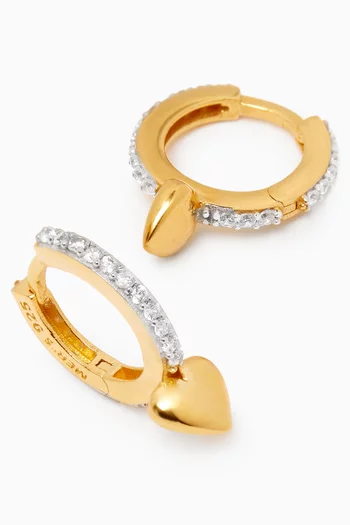 Drop Heart Crystal Hoop Earrings in 24kt Gold-plated Sterling Silver