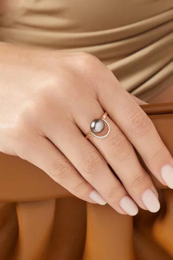 Entrelace Diamond & Pearl Ring in 18kt Rose Gold