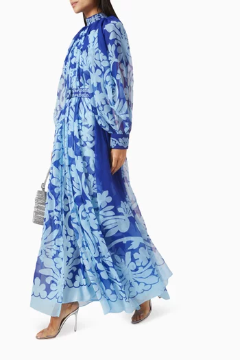 Auli Floral Belted Maxi Dress in Chiffon
