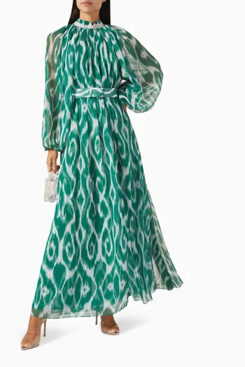 Philomena Printed Belted Maxi Dress in Chiffon