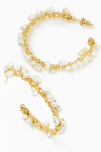 Orphee Pearl Hoop Earrings in 24kt Gold-plated Metal