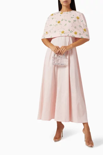 Crystal-embellished Dress & Cape Set in Linen