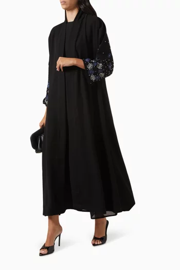 Noir Blossom Bead-embellished Abaya in Crepe
