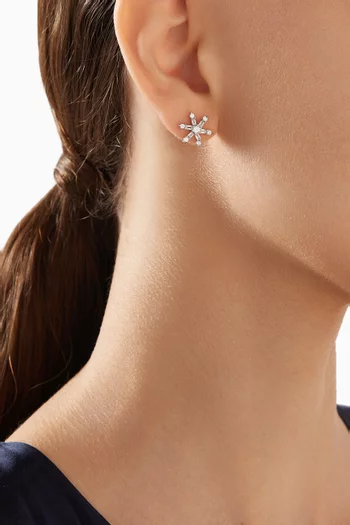 Snow Flake Crystal Stud Earrings in Sterling Silver