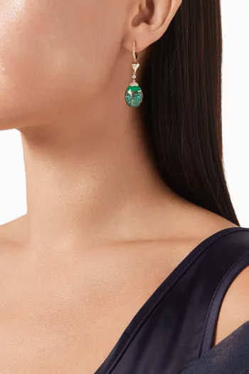 Scarab Diamond & Emerald Drop Earrings in 18kt Yellow Gold