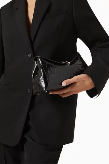 T-Lock Clutch in Croc-embossed Leather