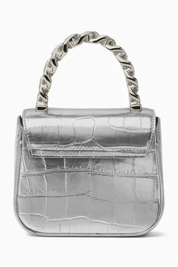 Mini La Medusa Top-handle Bag in Croc-embossed Metallic Leather