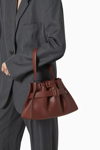 Scrunchy Satchel Bag in Grained Calfskin Leather
