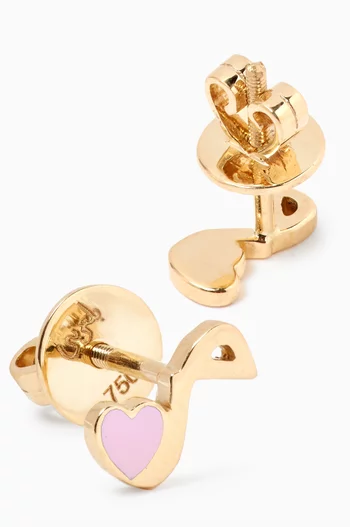 Arabic Letter 'Meem' Heart Charm Stud Earrings in 18kt Yellow Gold