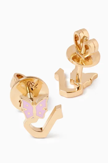 Arabic Letter 'Lam' Butterfly Charm Stud Earrings in 18kt Yellow Gold