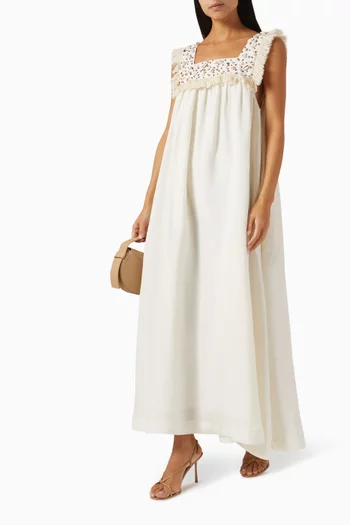 Shell-embellished Maxi Dress in Linen
