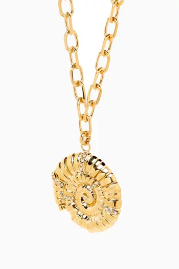 KAI NECKLACE 18KT GOLD PLATED LINK CHAIN FINISHED WITH OUR SMALLER 18KT GOLD PLATED TEXTURED FOSSIL PENDANT WITH CRYSTAL DETAIL:GOLD:One Size|217408722
