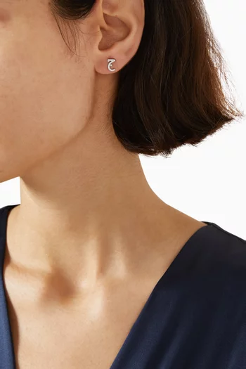 Arabic Initial 'J'  Single Stud Earring in 18kt White Gold