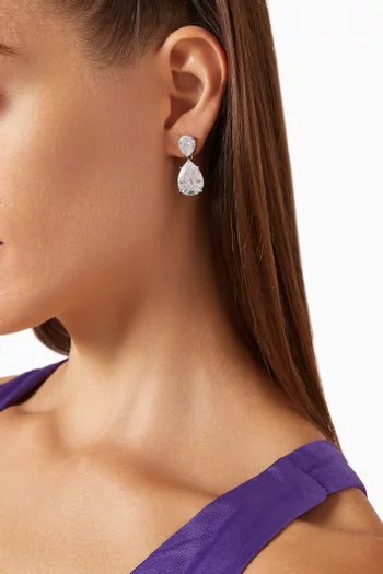 Double Pear-drop CZ Earrings in Rhodium-plated Brass