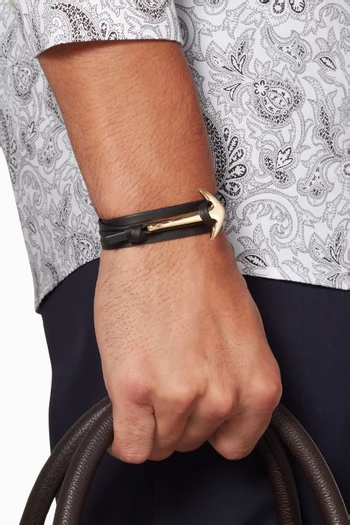 Black Leather Anchor Bracelet    