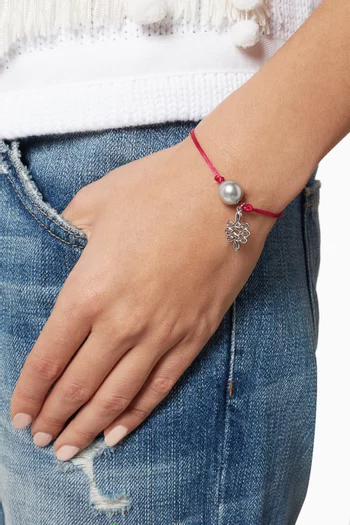 Dark-Pink Pearl & Silver Charm Bracelet