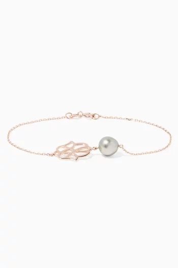 Rose-Gold Kesha Pearl & Hamsa Charm Bracelet