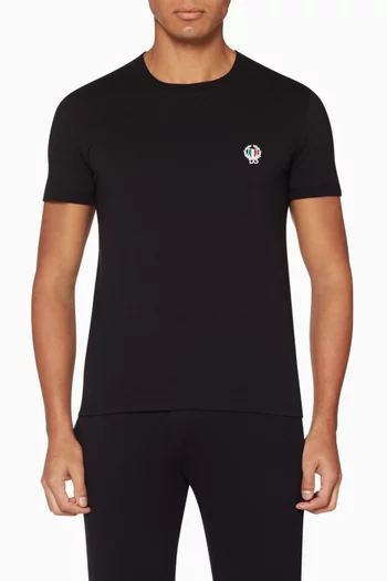 Black Sports Crest Logo Crew T-Shirt    