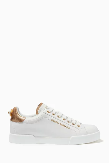 Pearl-Detail Portofino Sneakers in Calf Leather  