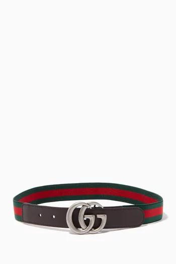 Brown Striped 'GG' Logo Belt  