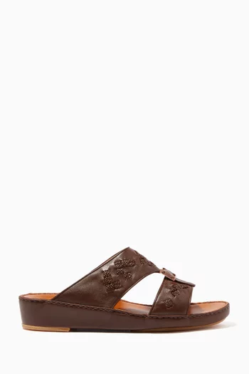 Brown Calfskin Leather Quadratura Sandals   