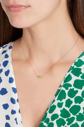 Yellow Gold & Green Enamel Eye Necklace