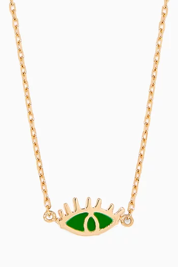 Yellow Gold & Green Enamel Eye Necklace