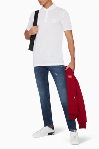 Logo Plaque Knit Polo Shirt