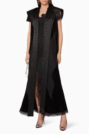 Embellished Short-Sleeved Velvet Abaya