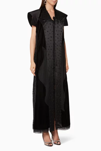 Embellished Short-Sleeved Velvet Abaya